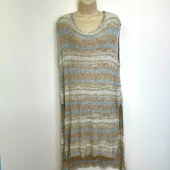 Free People - High Low Sleeveless Boho Stripe Sweater Tunic Size Small - Picture 1 of 14
